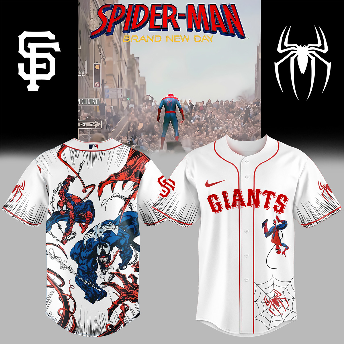 Gaints x Spider Man Baseball Jersey Marvel MLB Giants Graphic Tee Unique Gift For Fans