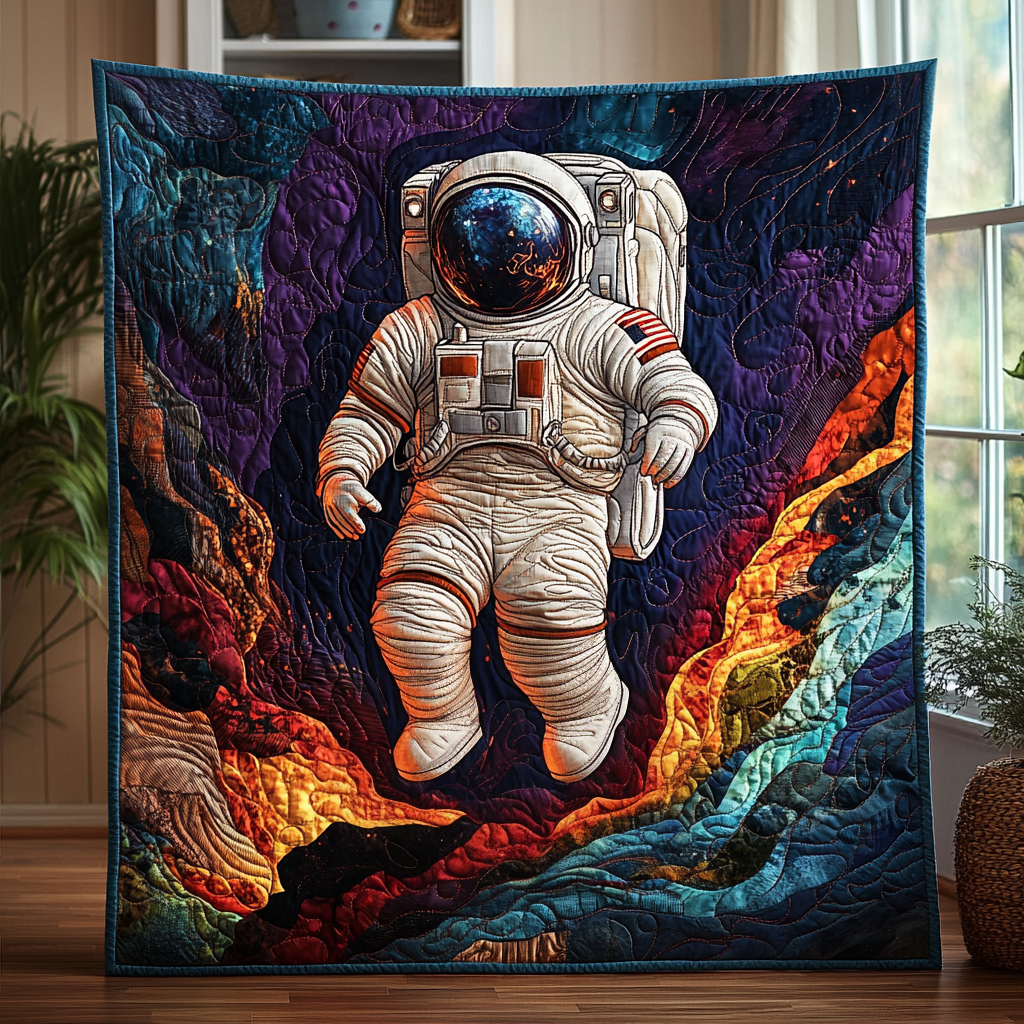 Galactic Explorer Quilted Blanket Winter Decor Blanket Astronaut Gifts For Him