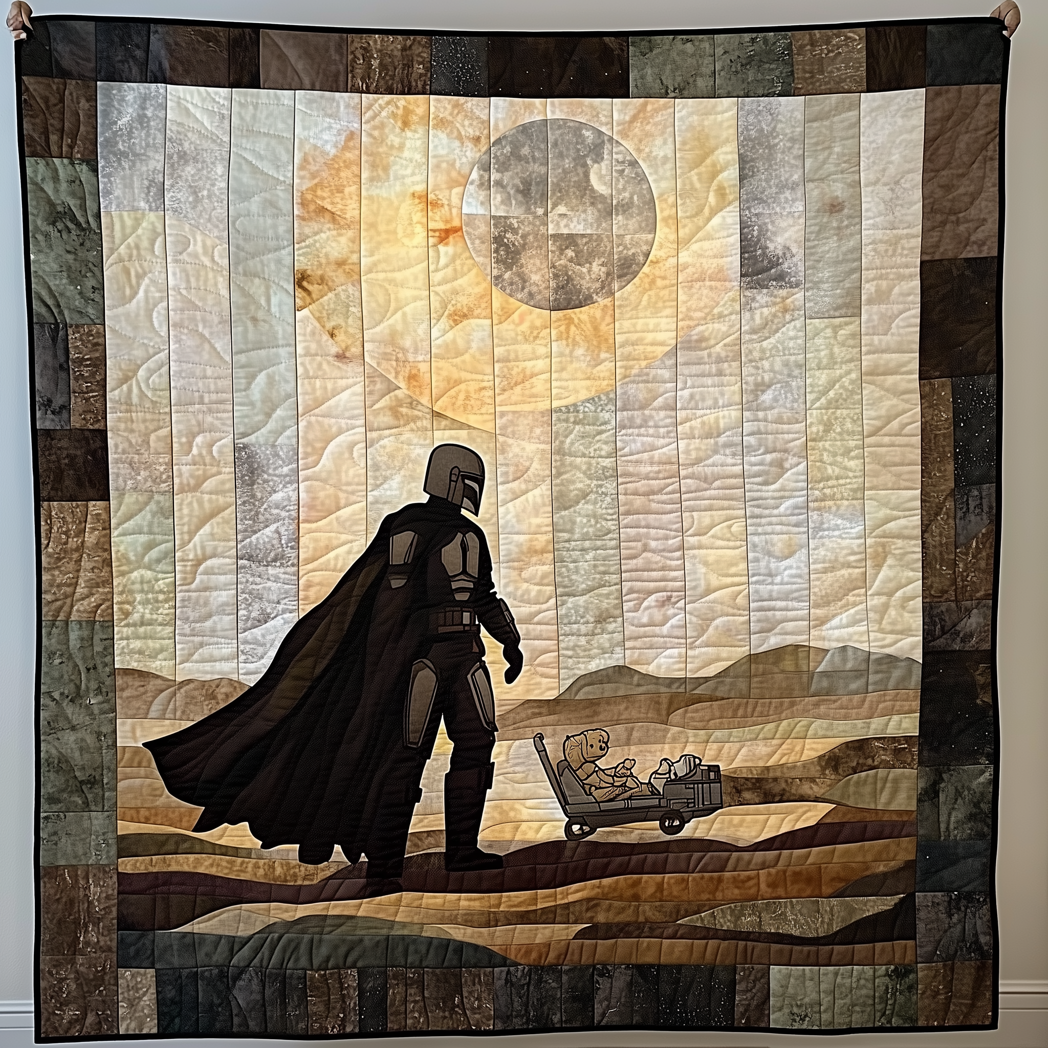 Galactic Guardian Quilted Blanket Mandalorian And Child Theme Futuristic Gift For Movie Lovers