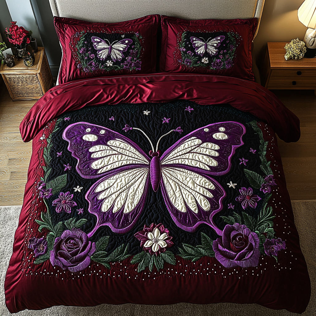 Galaxy Butterfly Quilted Bedding Set Cozy Bedroom Decor Butterfly Gifts For Ladies