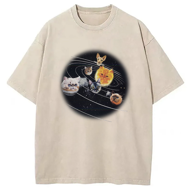 Galaxy Cat Meme Washed T-Shirt Soft Comfortable Daily T Shirt Gifts For Brother