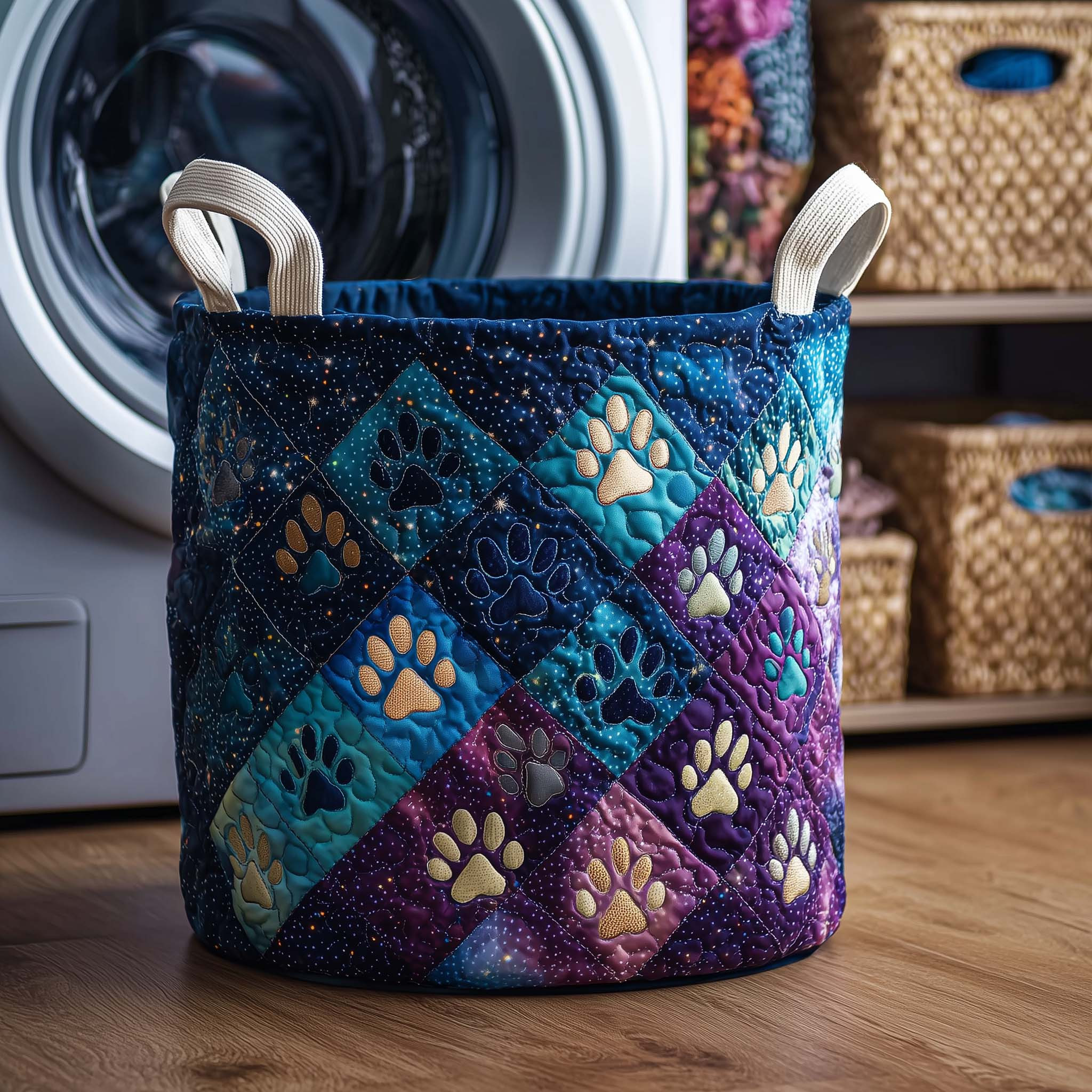 Galaxy Paws Quilted Laundry Basket Pet Themed Modern Home Decor Gifts For Sister