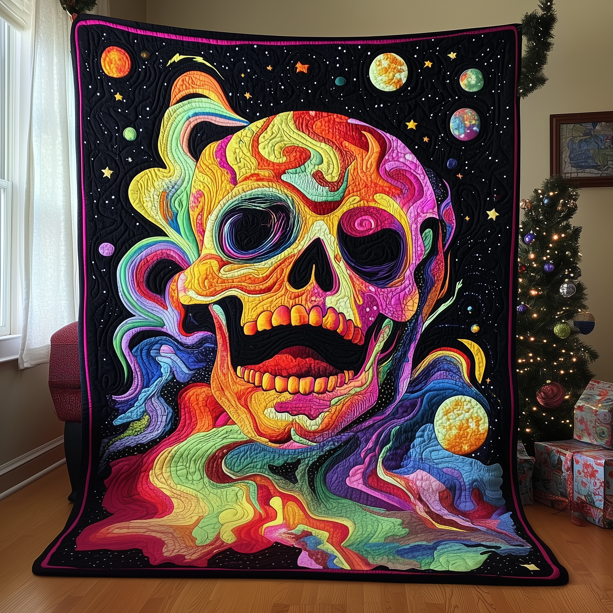Galaxy Skull Quilted Blanket Christmas Throw Blanket Christmas Presents For Wife