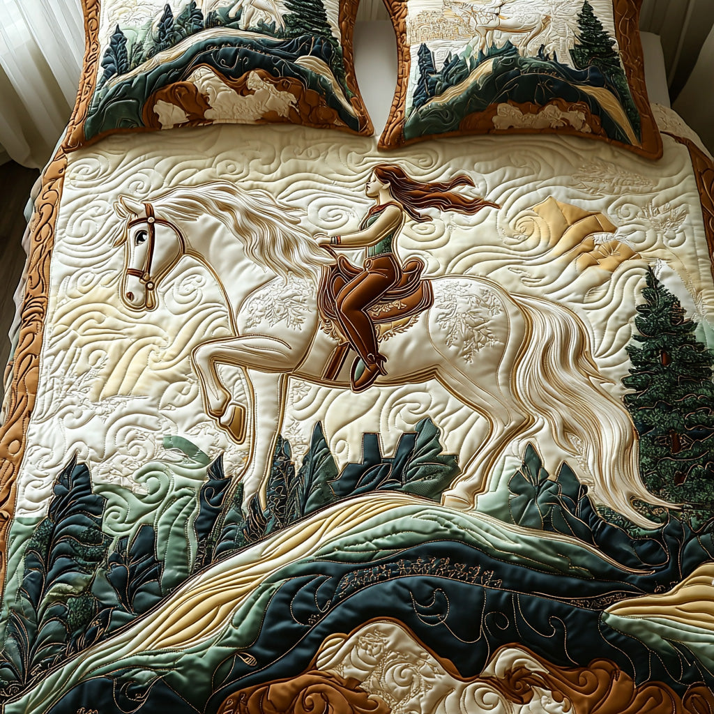 Gallop Garden Quilted Bedding Set Cozy Bedroom Decor Gifts For Horse Enthusiasts