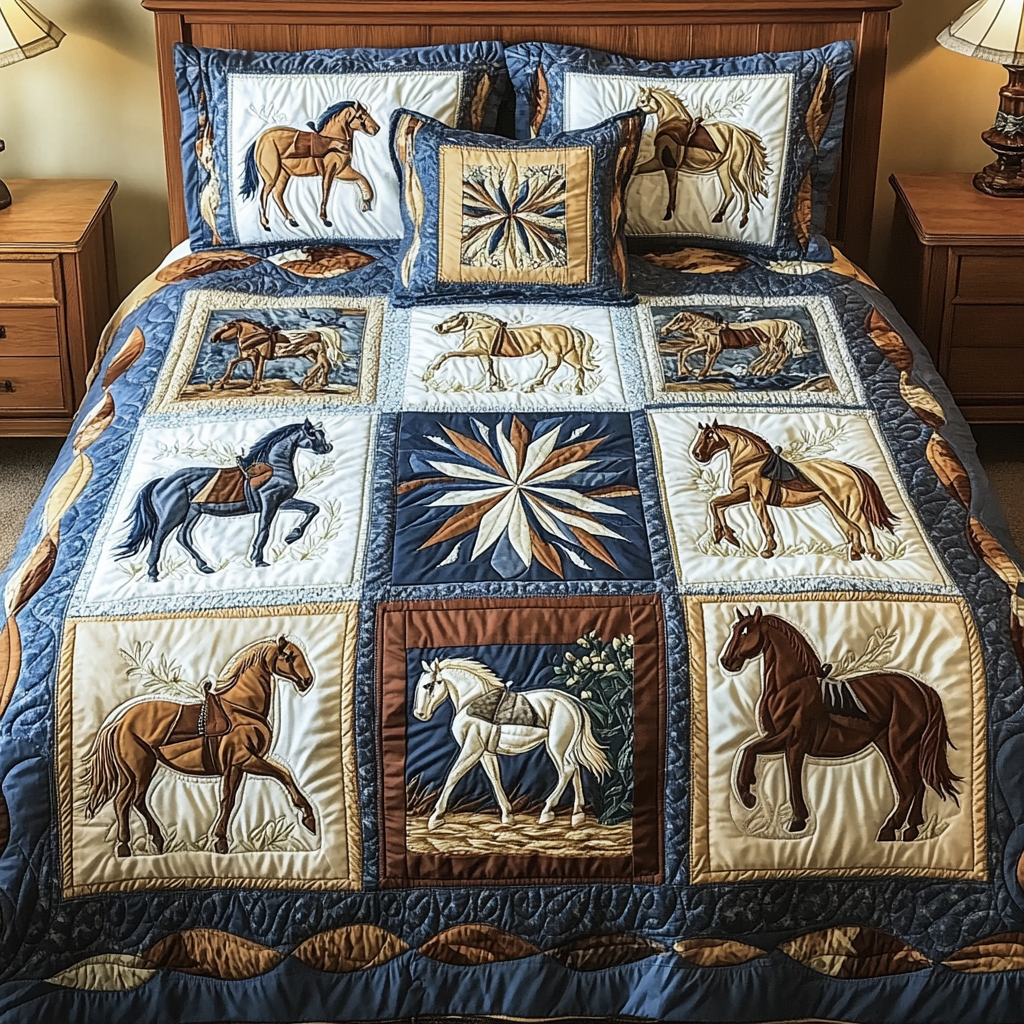Galloping Dreams Quilted Bedding Set Perfect Bedding Gift Set for Holiday Celebrations