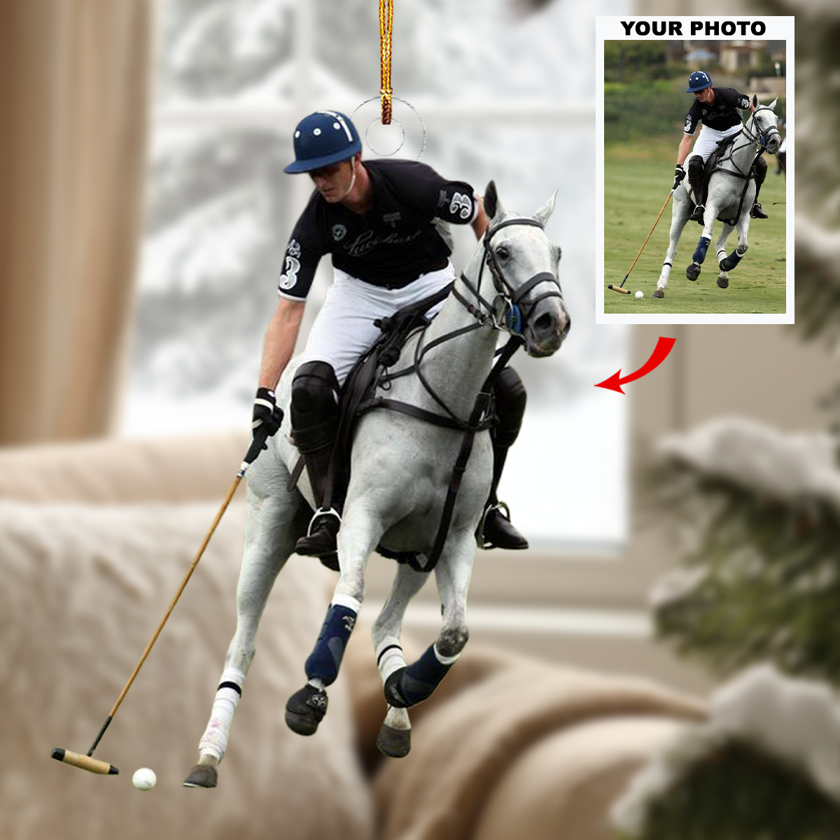 Galloping Glory Personalized Photo Mica Ornament Gift For Polo Lovers Family Members