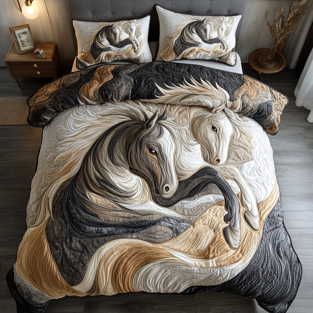 Galloping Glory Quilted Bedding Set Special Home Gift Idea for Comfortable Living