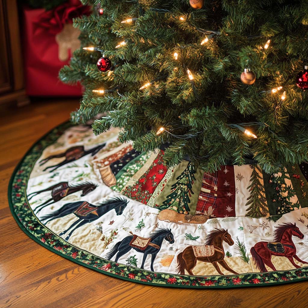 Galloping Grace Christmas Quilted Tree Skirt Custom Christmas Tree Skirt Merch for Your Family
