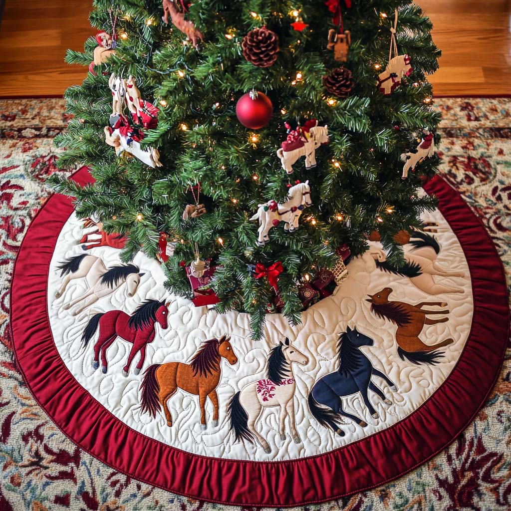 Galloping Grace Christmas Quilted Tree Skirt Warm And Cozy Holiday Decor Christmas Tree Decor