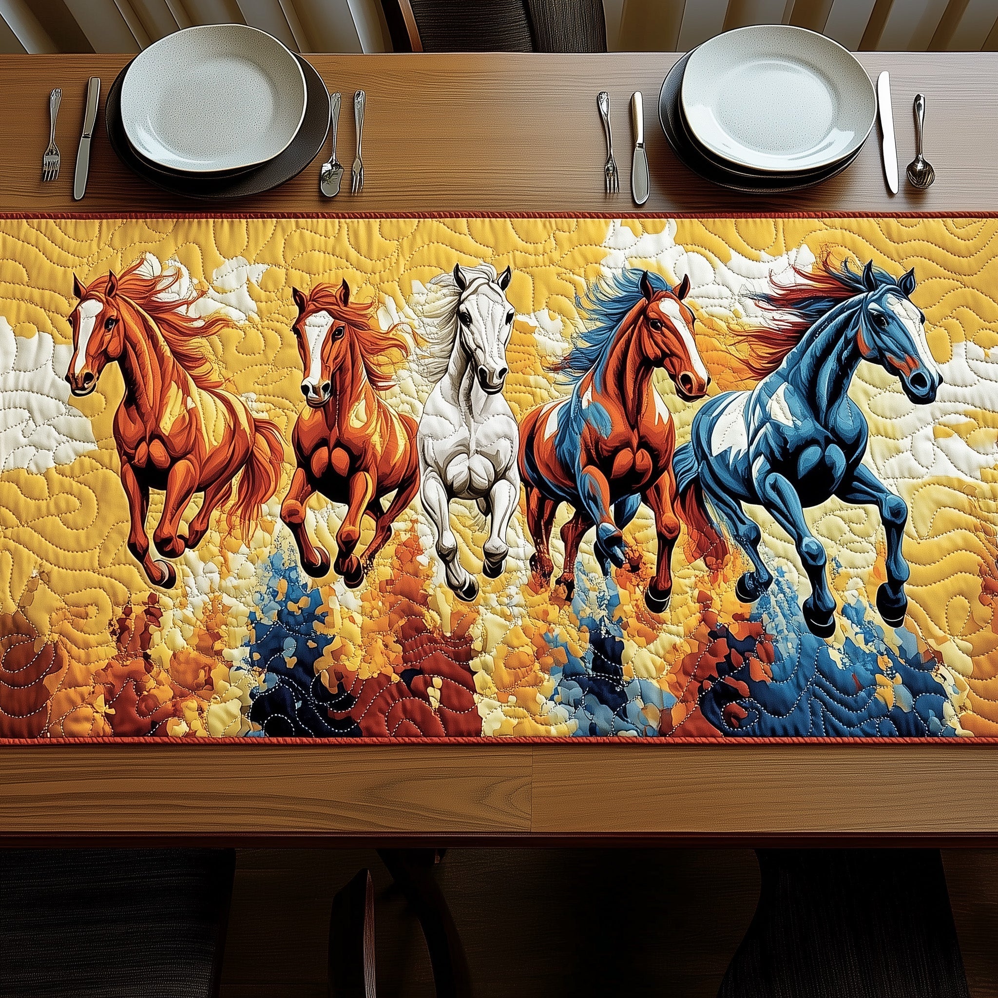 Galloping Horse Glory Quilted Table Runner Christmas Dining Table Runner