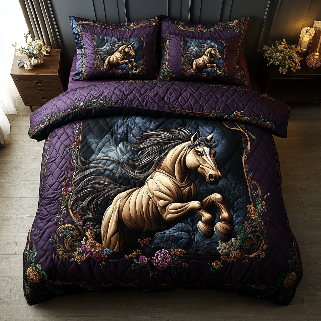 Galloping Horse Quilted Bedding Set Bedroom Decorations Christmas Gifts For Horse Racing Lovers