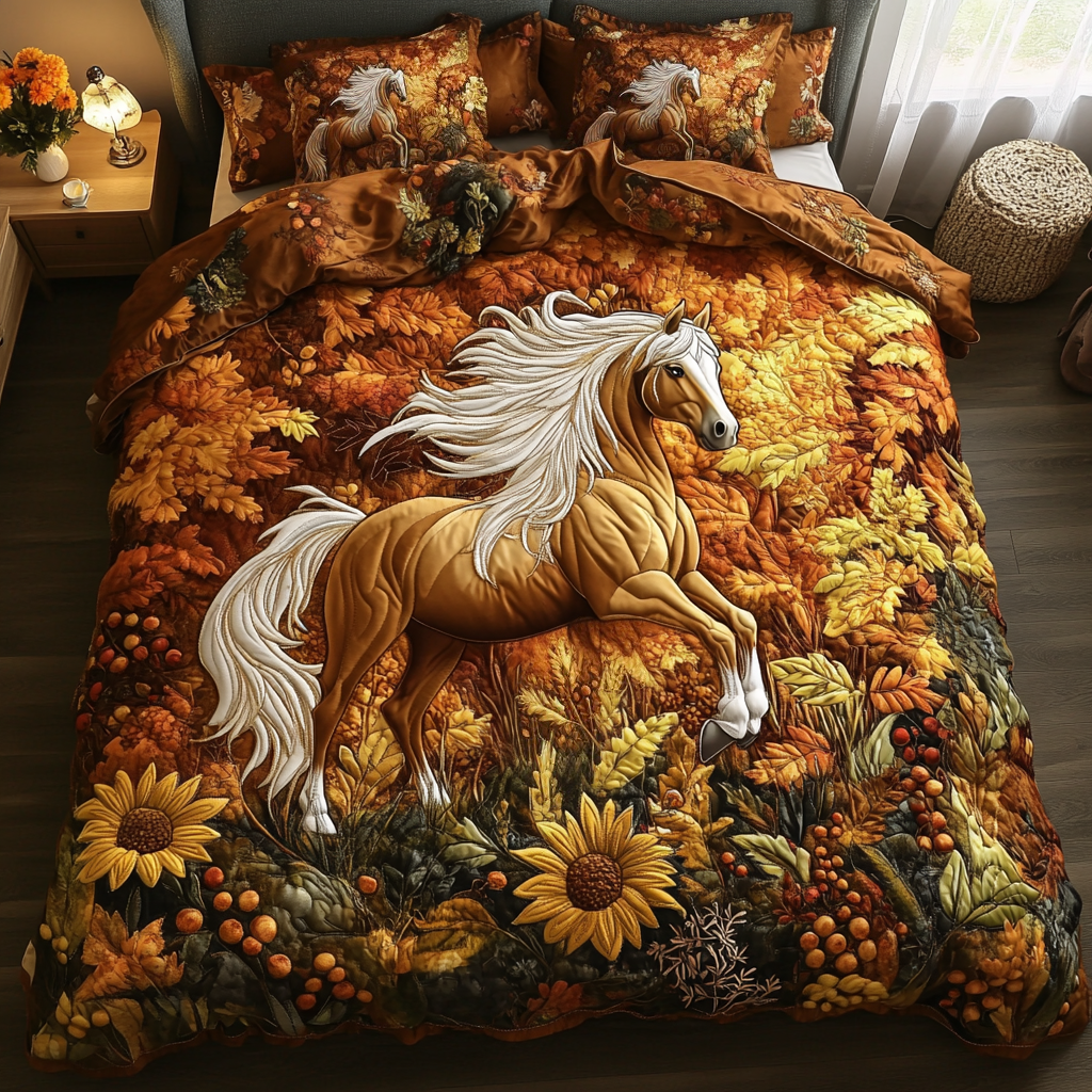 Galloping Horse Quilted Bedding Set Bedroom Decorations Horse Gifts For Women