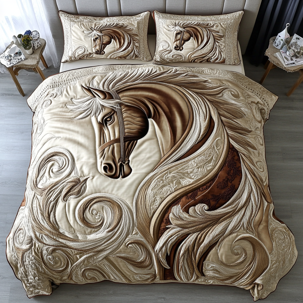 Galloping Horse Quilted Bedding Set Bedspread Set Equestrian Christmas Gifts
