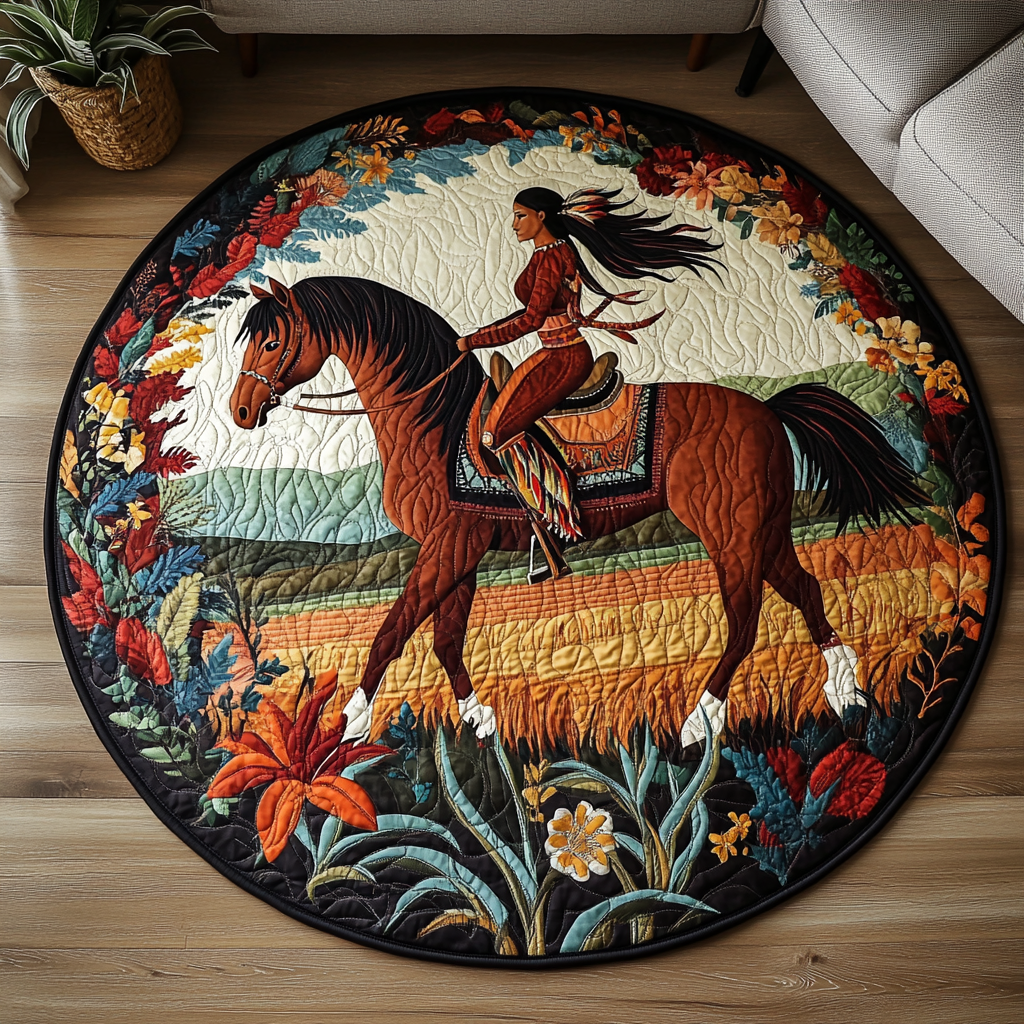 Galloping Horse Quilted Round Mat Foyer Decor Ideas Inexpensive Gifts For Horse Lovers
