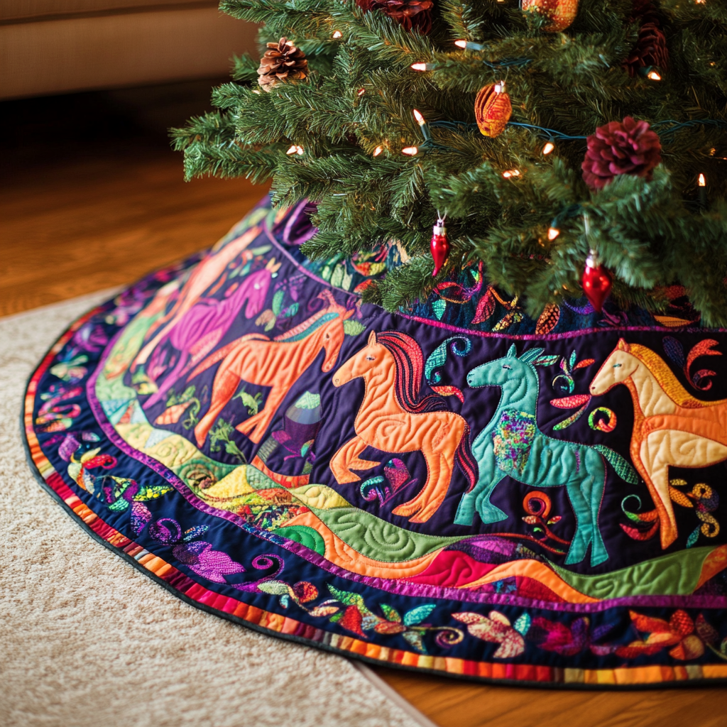 Galloping Joy Quilted Tree Skirt Cozy Holiday Tree Skirt to Brighten Your Home