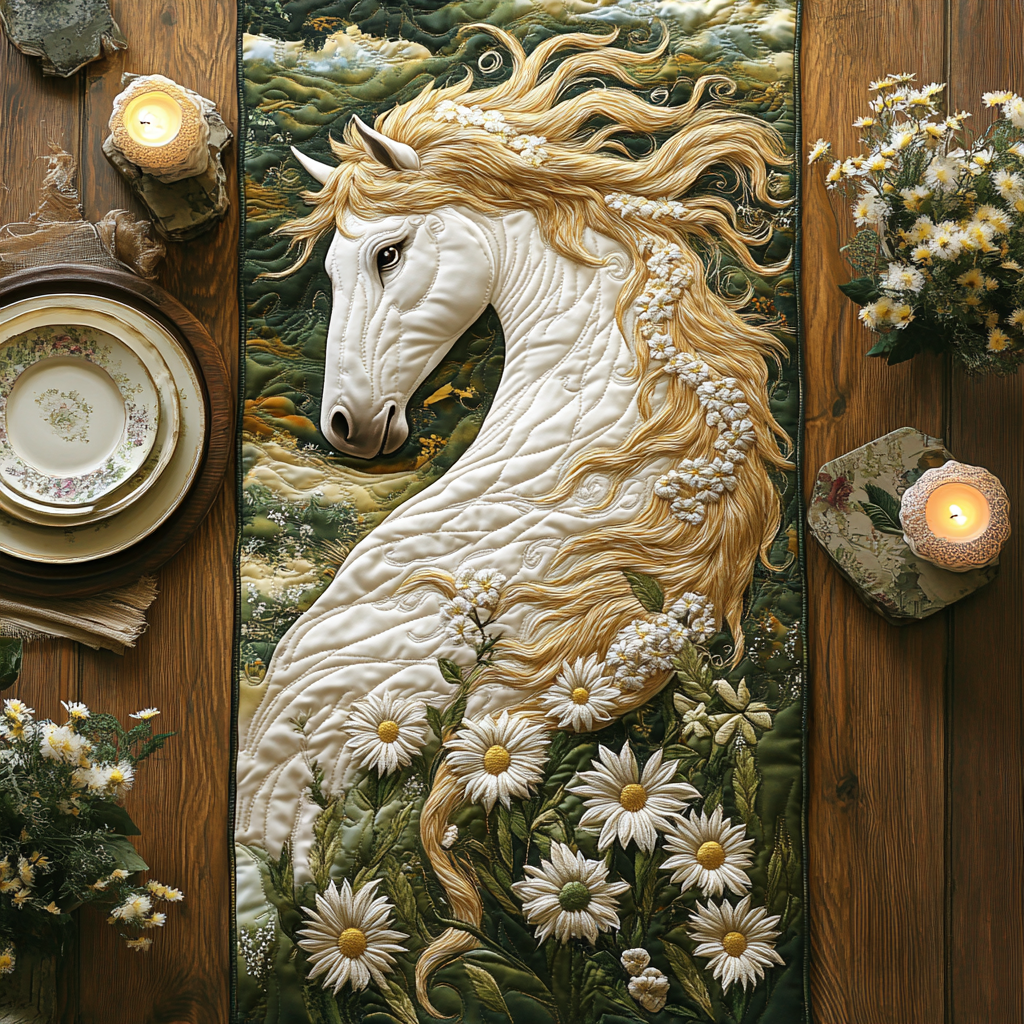 Galloping Meadow Quilted Table Runner Kitchen Table Decor Great Gifts For Horse Owners