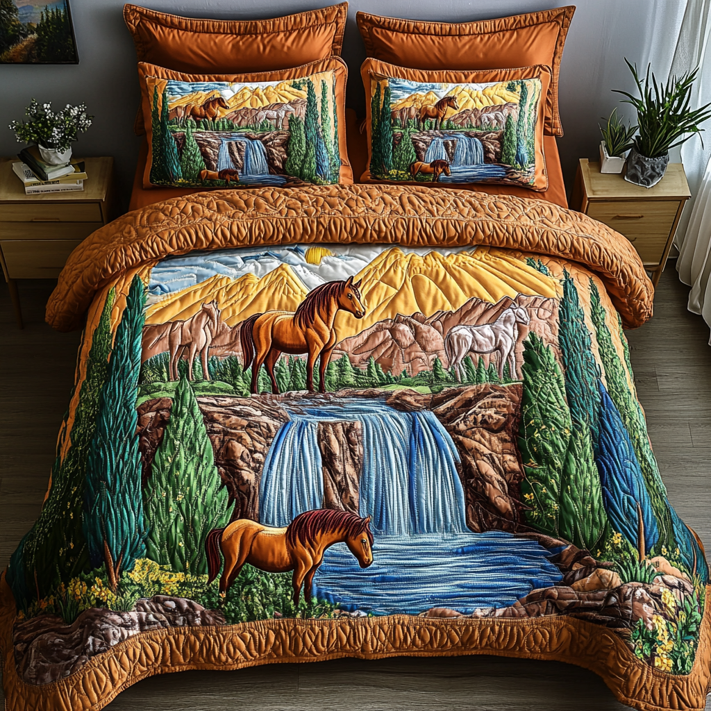 Galloping Spirit Quilted Bedding Set Unique Bed Sheet Set Inexpensive Gifts For Horse Lovers