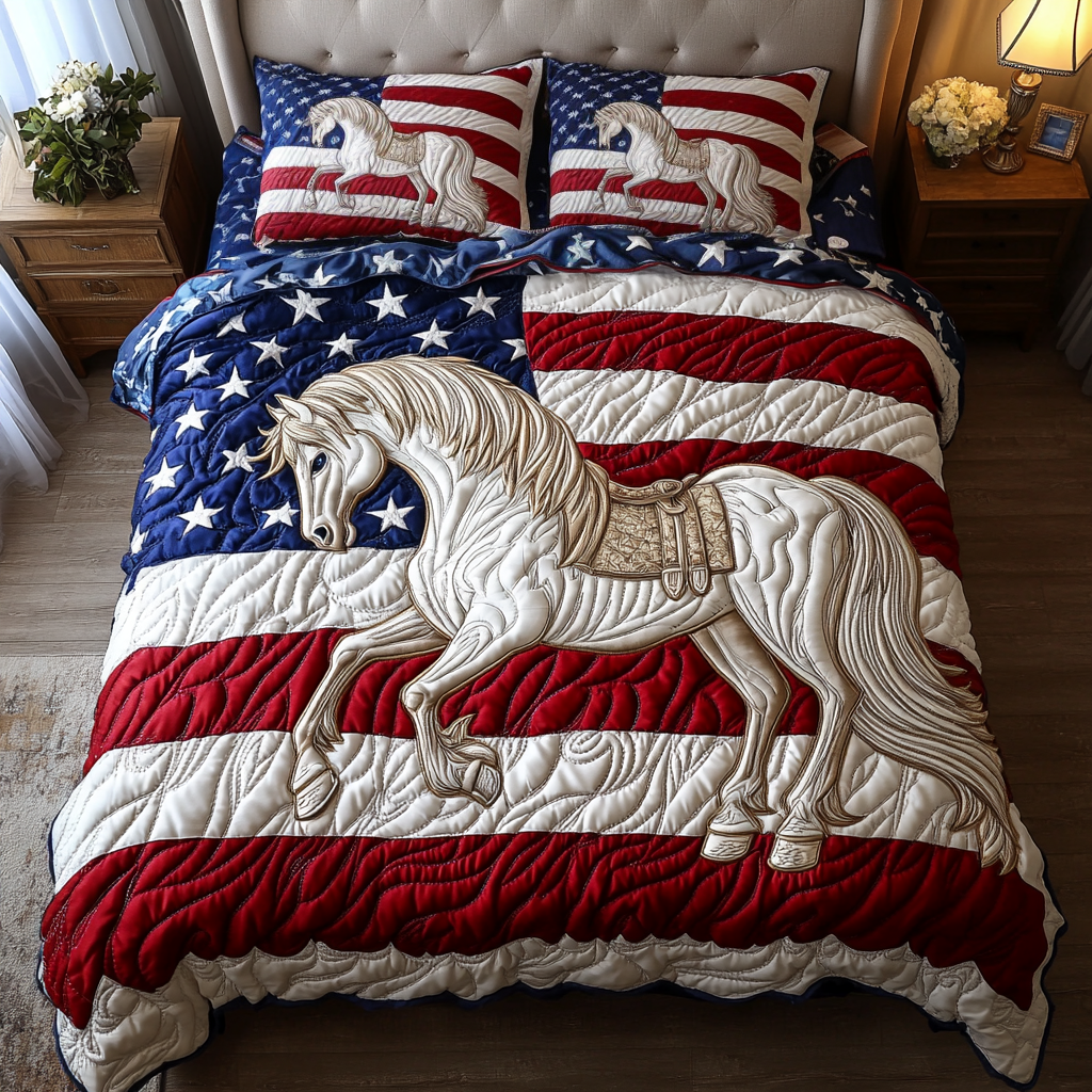 Galloping Stars Quilted Bedding Set Cool Bedroom Decor Christmas Gifts For Horse Owners