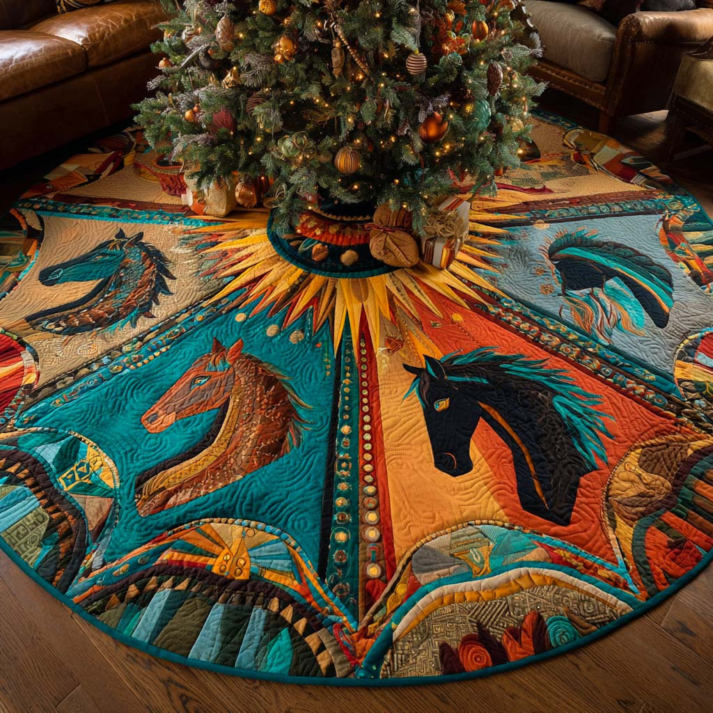 Galloping Sunset Ring Quilted Tree Skirt Native Themed Christmas Gifts For Supporters