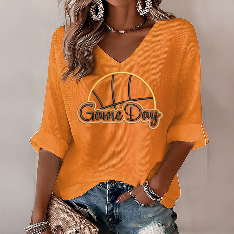 Game Day Basketball V-Neck Long Sleeve Shirt Basketball Apparel Mother's Day Gift