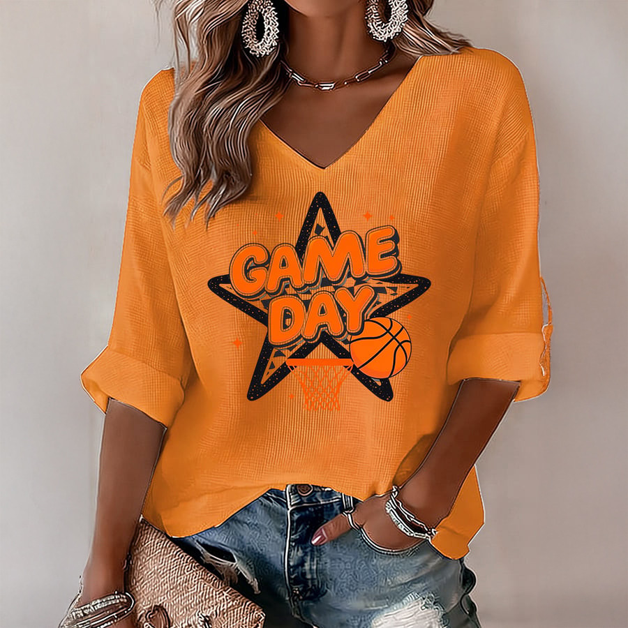Game Day Basketball V-Neck Long Sleeve Shirt Basketball Clothing Cool Gift For Mother's Day
