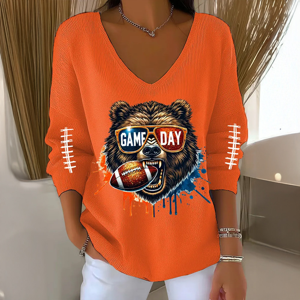 Game Day Chicago Bears V-Neck Long Sleeve Shirt Football Clothing Game Day Gift Ideas