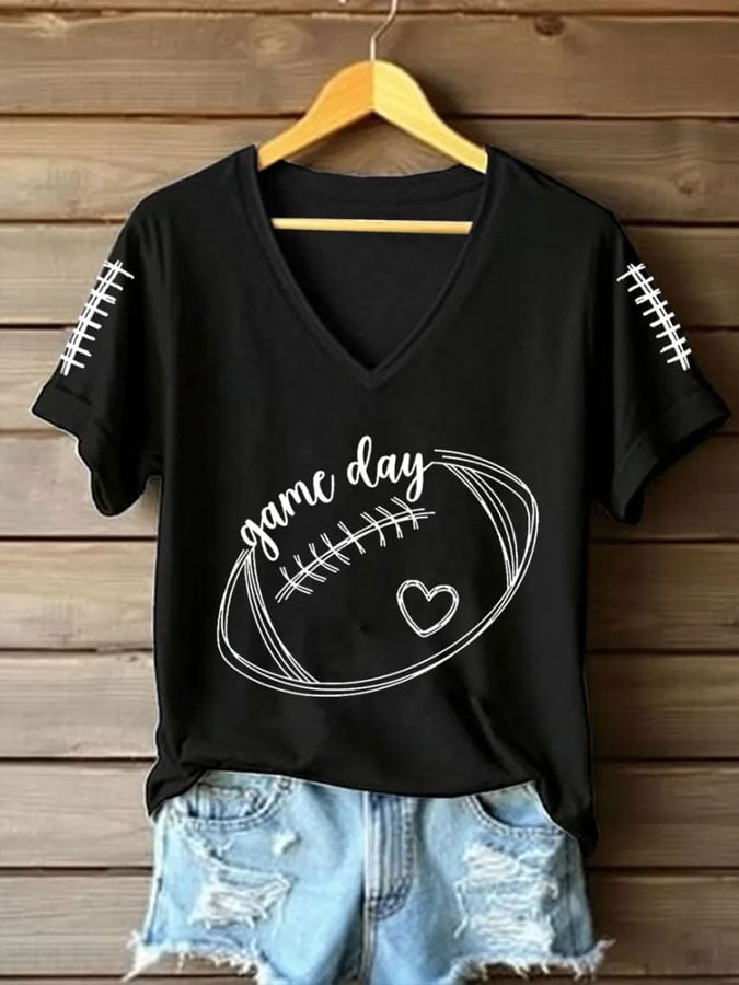 Game Day Football Graphic V-Neck Shirt Football Clothing Gift Ideas For Girlfriend