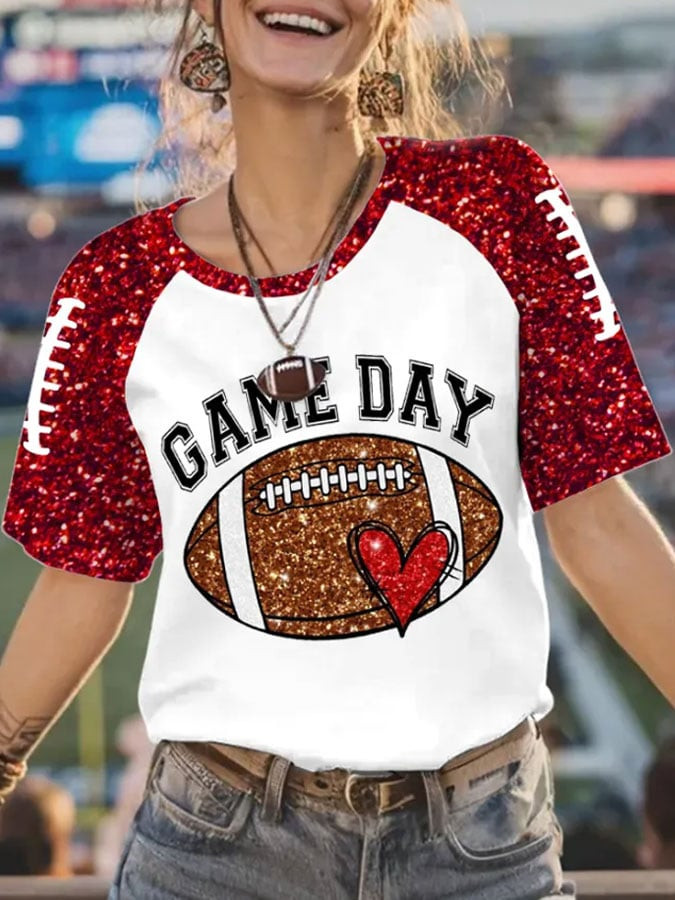 Game Day Football T-Shirt Hearted Shape Football Clothes Game Day Gifts For Her