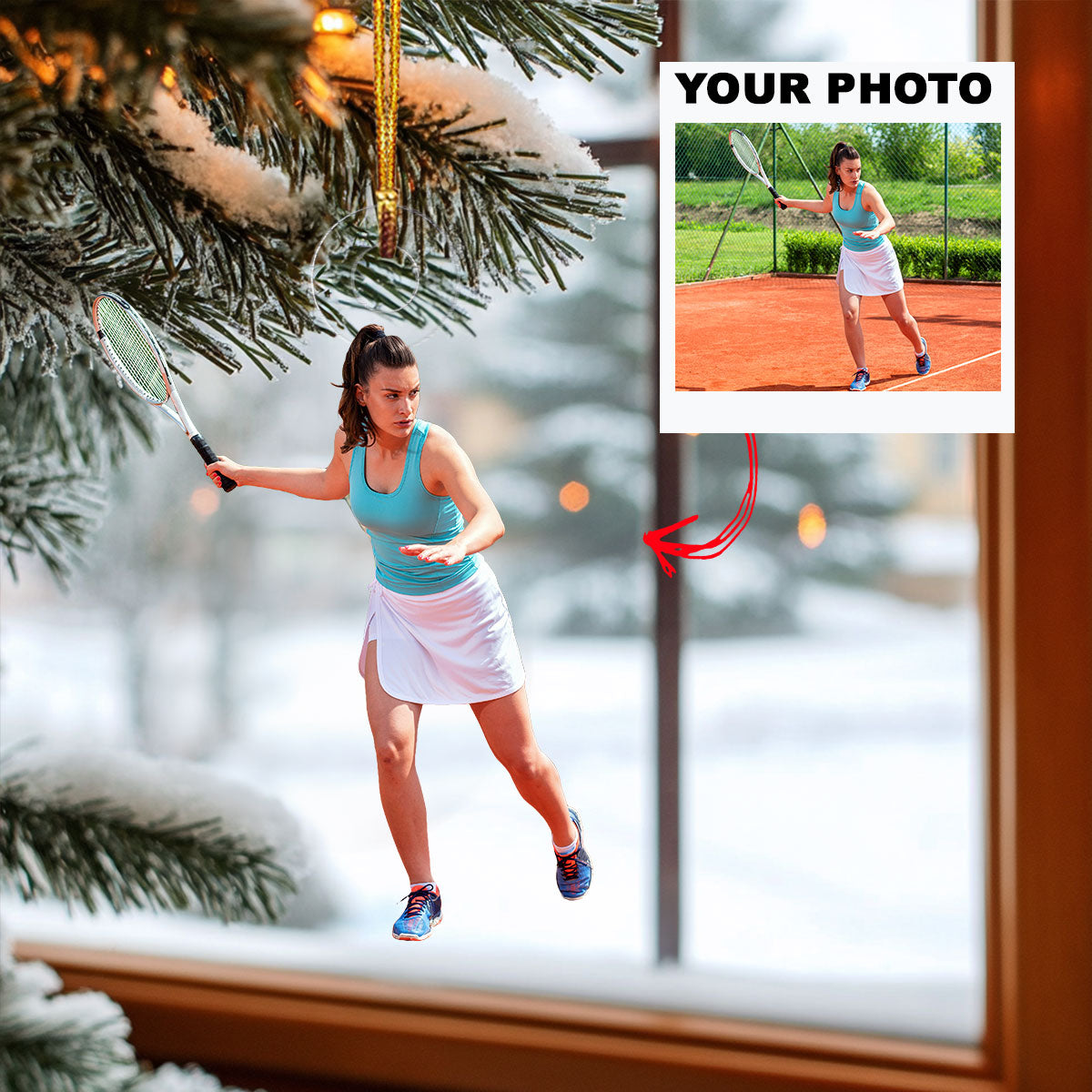 Game Strike Personalized Photo Mica Ornament Gift For Tennis Lover Tennis Player Family
