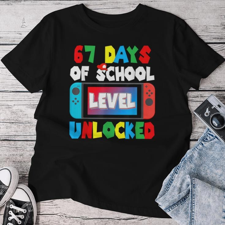 Gaming 67 Days Of School T-Shirt Level Unlocked Funny Clothing Gifts For Gamer