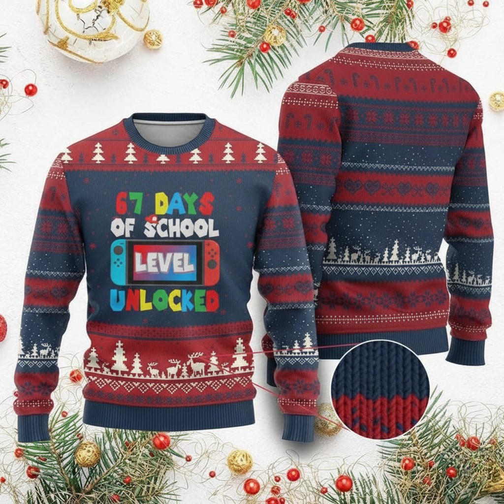 Gaming 67 Days Of School Ugly Christmas Jumper Unlocked Funny Clothing Gifts For Gamer