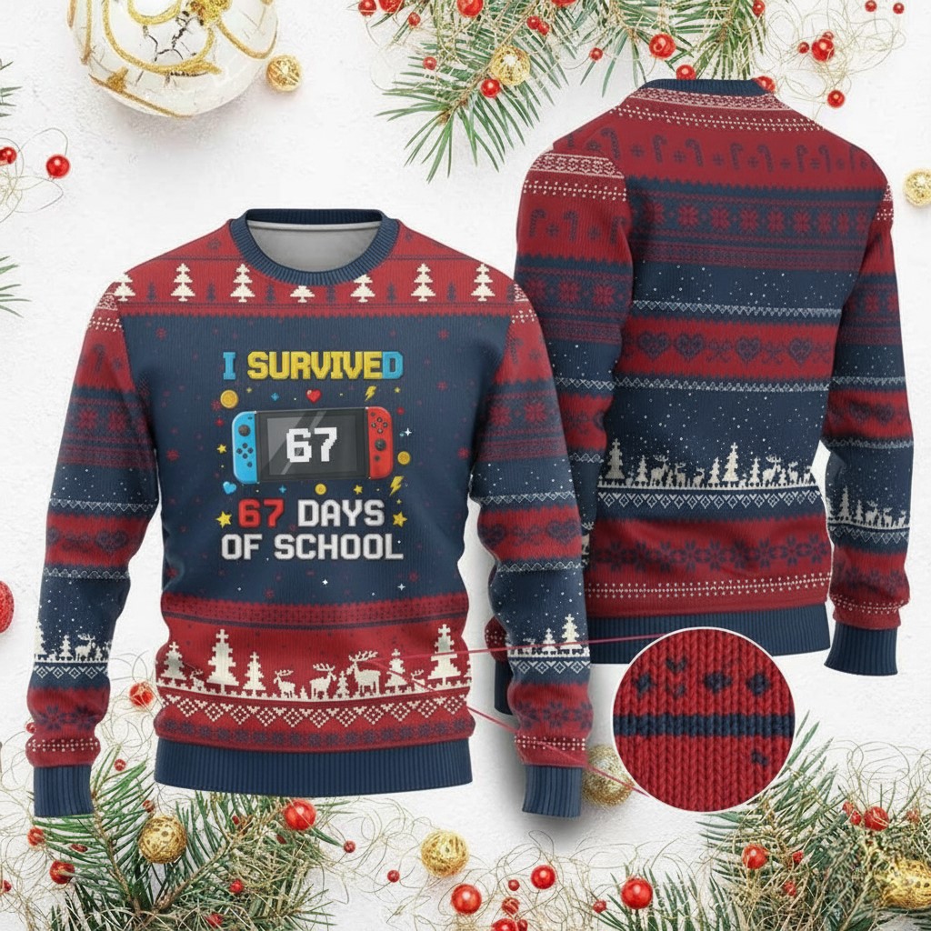 Gaming 67 Days Of School Ugly Christmas Sweater Cozy Clothes School Gifts For Gamer