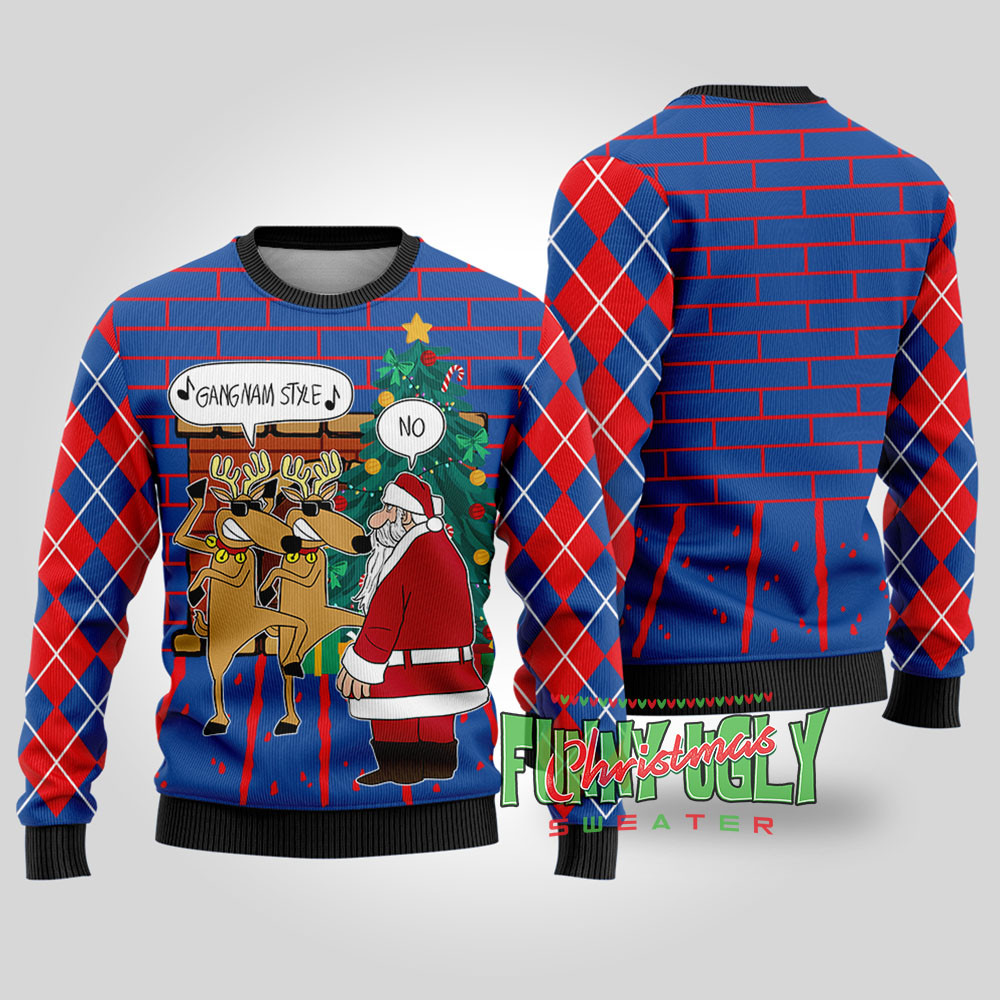 Gangnam Style Reindeer Santa Funny Christmas Sweater Royal Comfortable Holiday Sweater for Chilly Nights