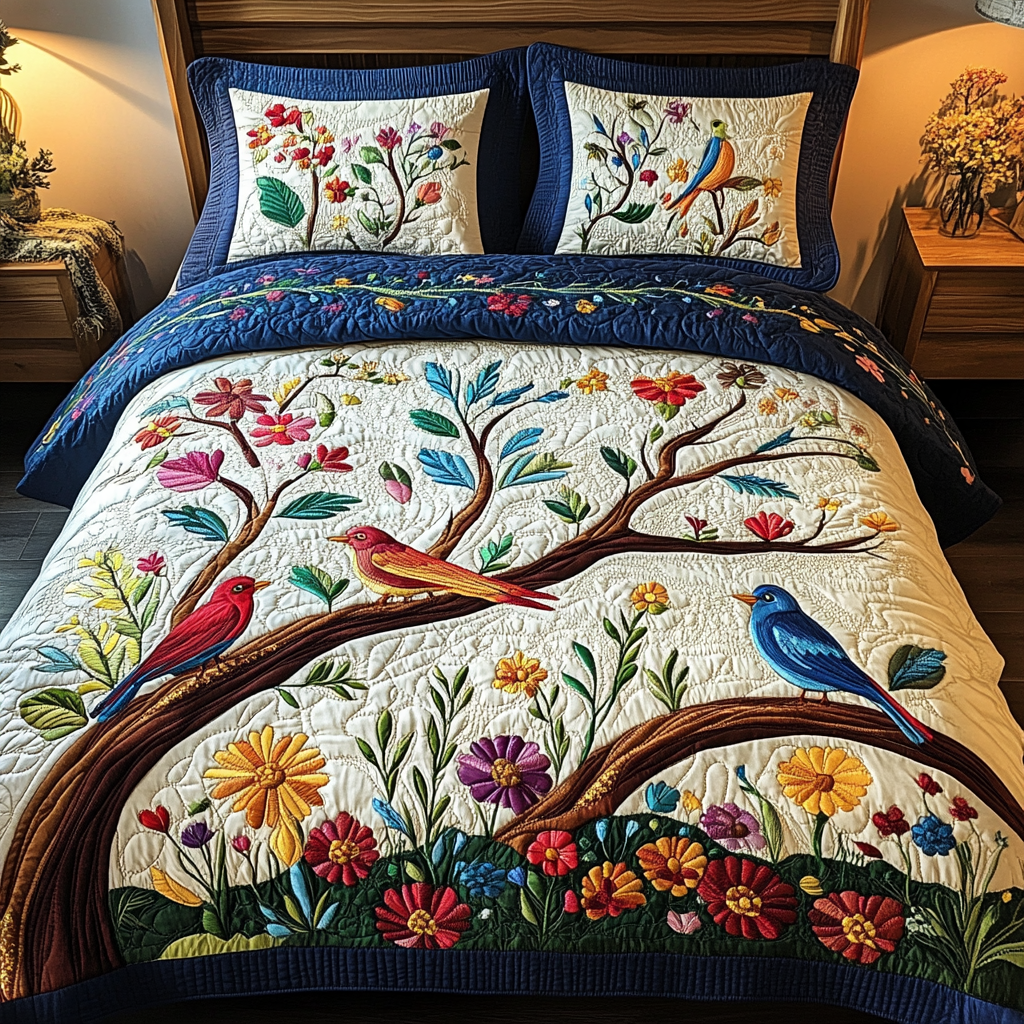 Garden Bliss Quilted Bedding Set Bed Decorations Small Gifts For Bird Lovers