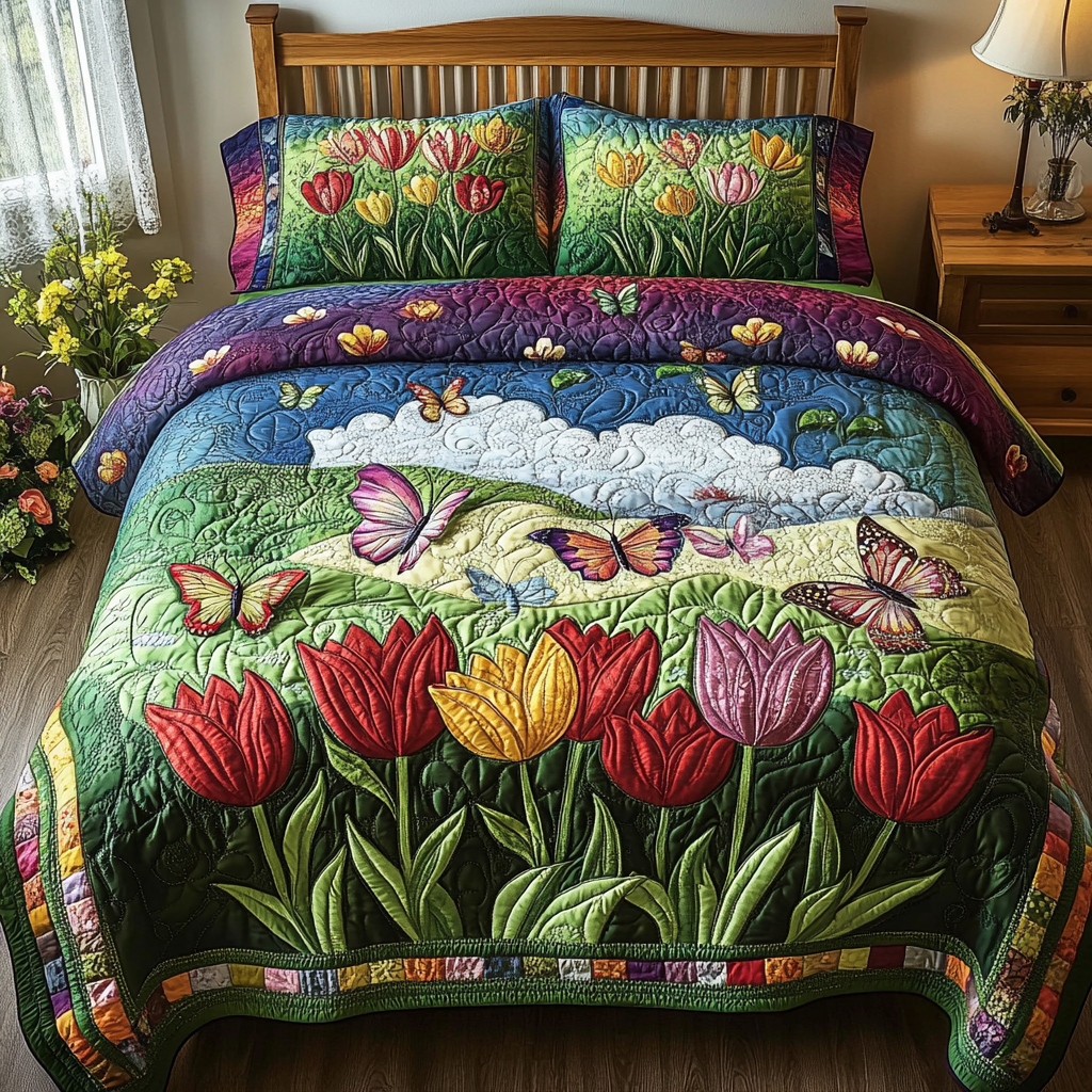 Garden Bliss Quilted Bedding Set Best Christmas Duvet Cover Set Butterfly Gifts For Friends