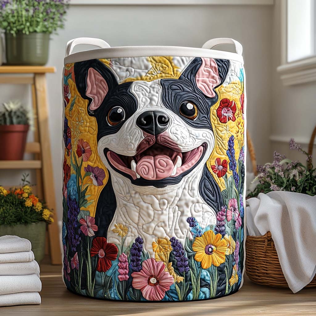 Garden Bloom Pup Quilted Laundry Basket Quilted Fabric Laundry Bin for Organized Living