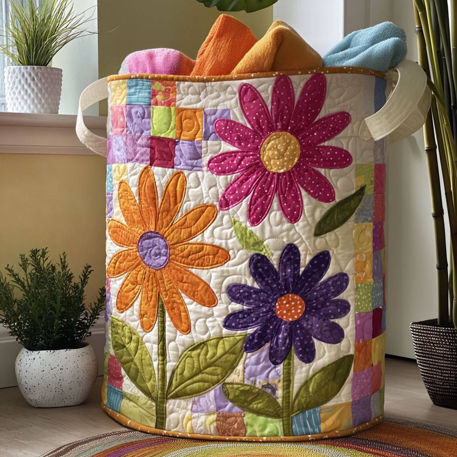 Garden Bloom Quilted Laundry Basket Ideal Gift For Mom