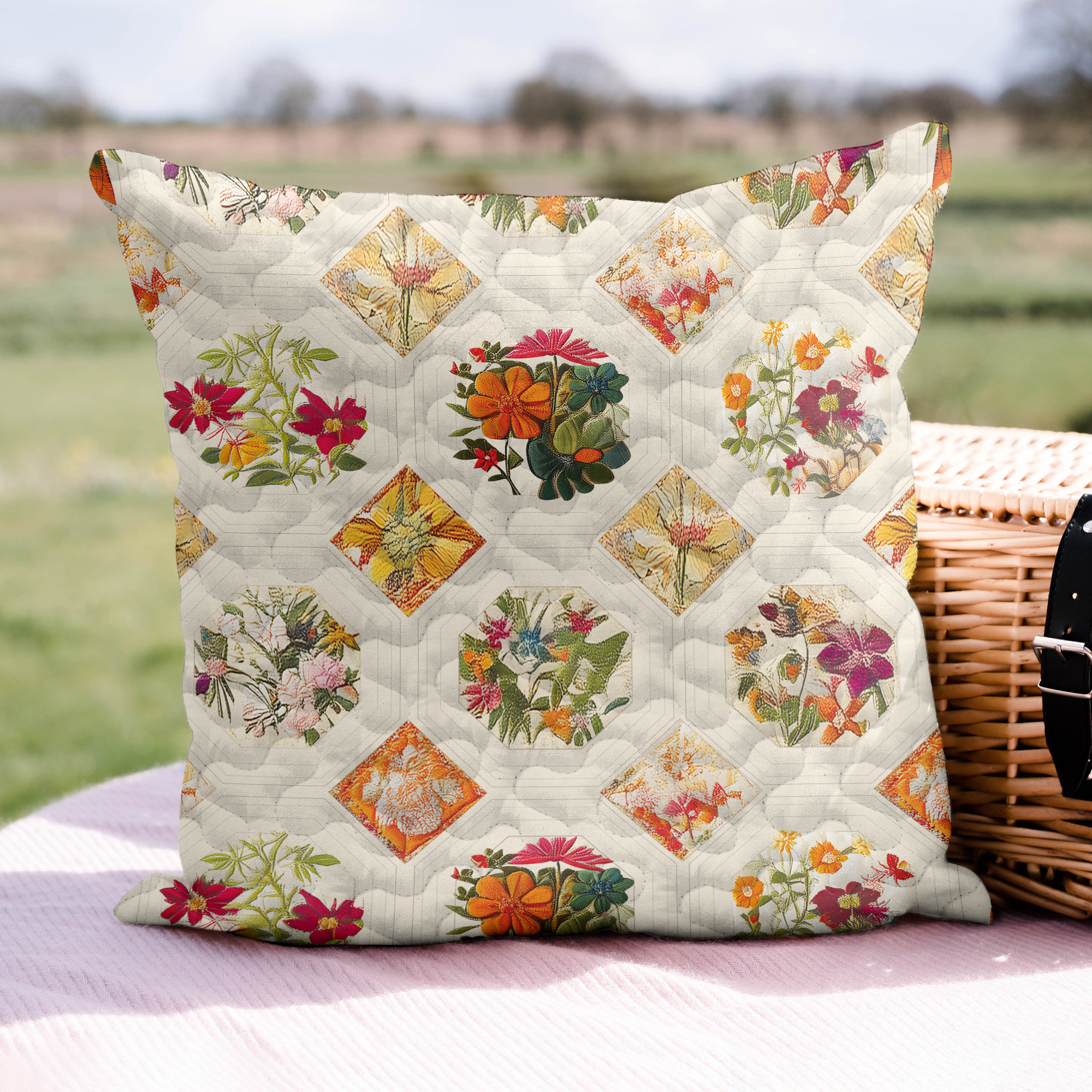 Garden Bloom Quilted Pillow Case Pillow Cover Gift for Family