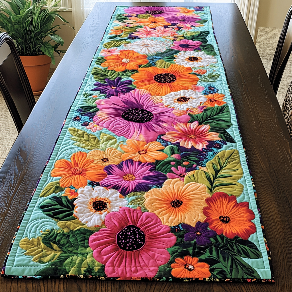 Garden Bloom Quilted Table Runner Kitchen Table Decor Best Gifts For Flower Lovers