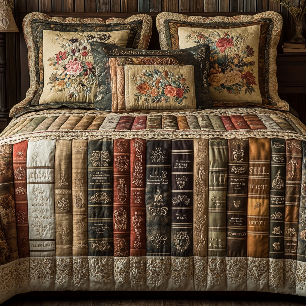 Garden Bookscape Quilted Bedding Set Bedspread Set Great Book Themed Gifts