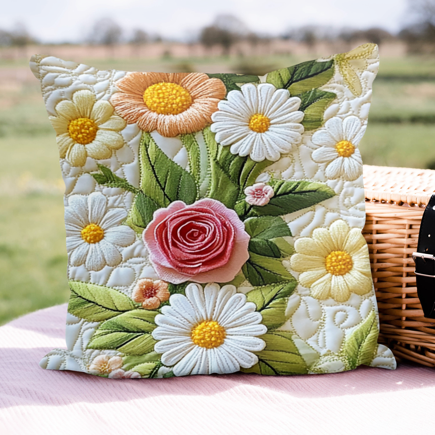 Garden Breeze Quilted Pillow Case Home Decor Pillow Covers Flower Daisy Inspired Gifts