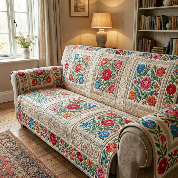 Garden Breeze Quilted Sofa Cover Floral Cottagecore Furniture Protector Best Gift For Flower Lovers