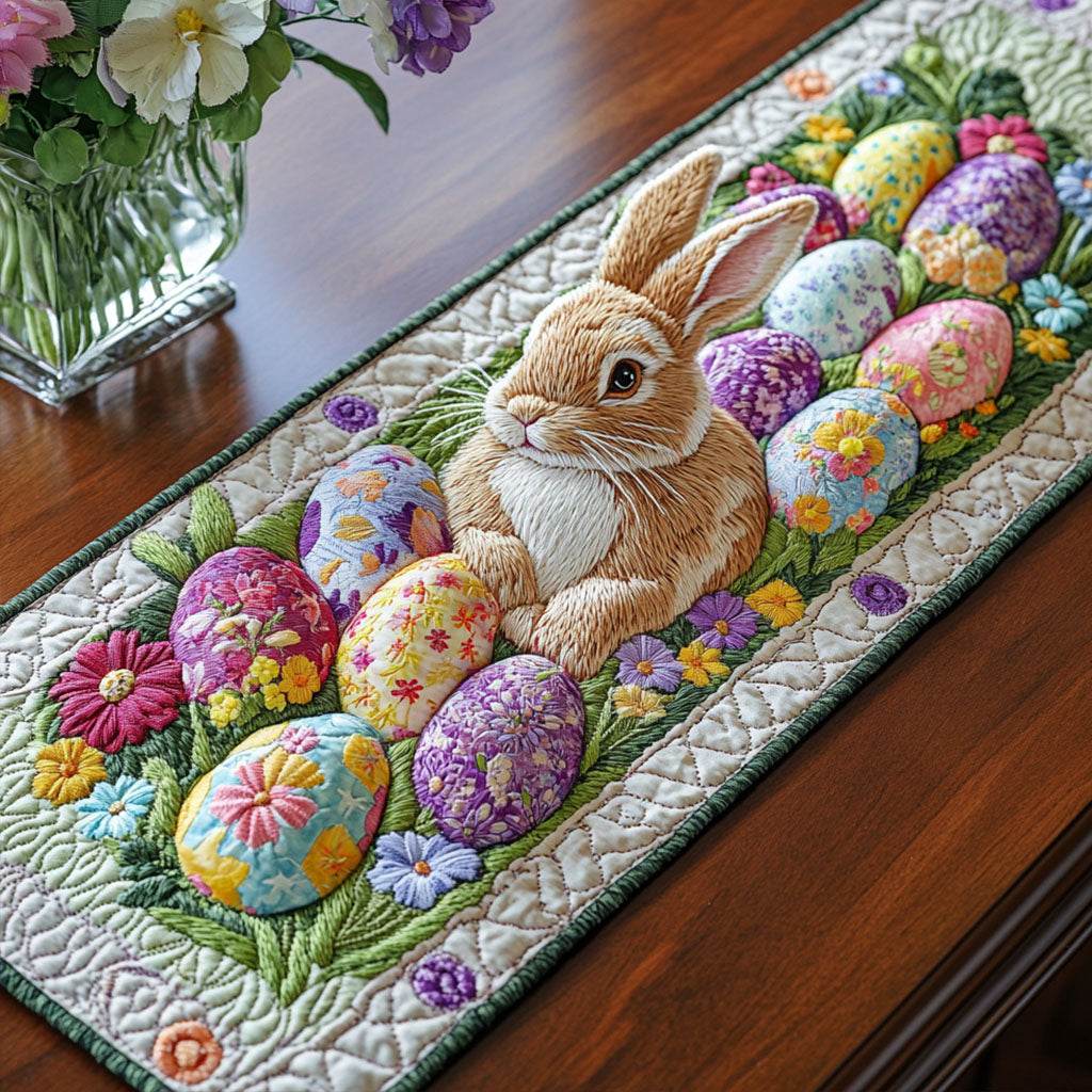 Garden Bunny Cheer Quilted Table Runner Easter Bunny Table Runner Gifts For Family