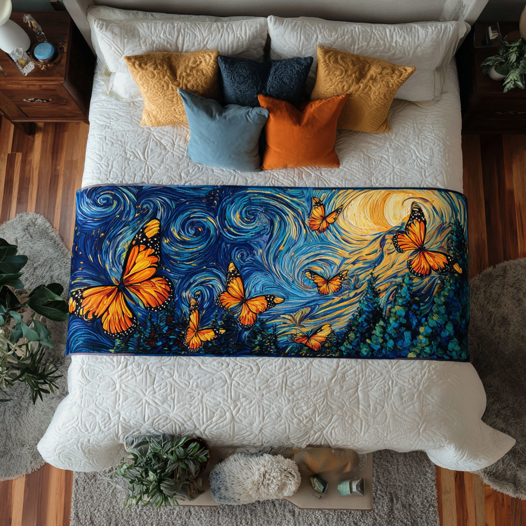 Garden Butterfly Quilted Bed Runner Bedroom Decorations Butterfly Gift Ideas For Lovers