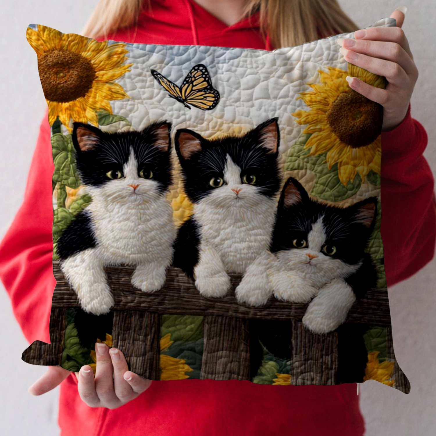 Garden Cat Quilted Pillow Case Best Throw Pillow Covers Cool Gifts For Cat Owners