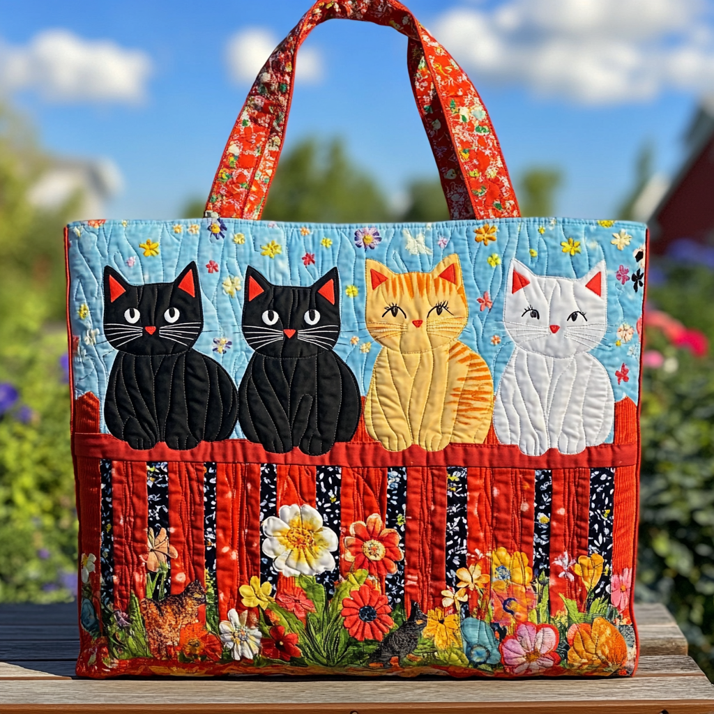 Garden Cat Quilted Tote Bag Cool Cat Presents