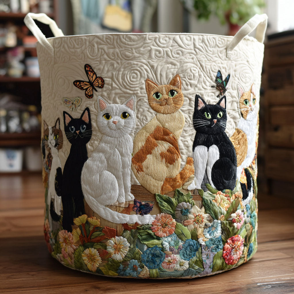Garden Cats Quilted Laundry Basket Thoughtful Quilted Basket Gift for Home Essentials