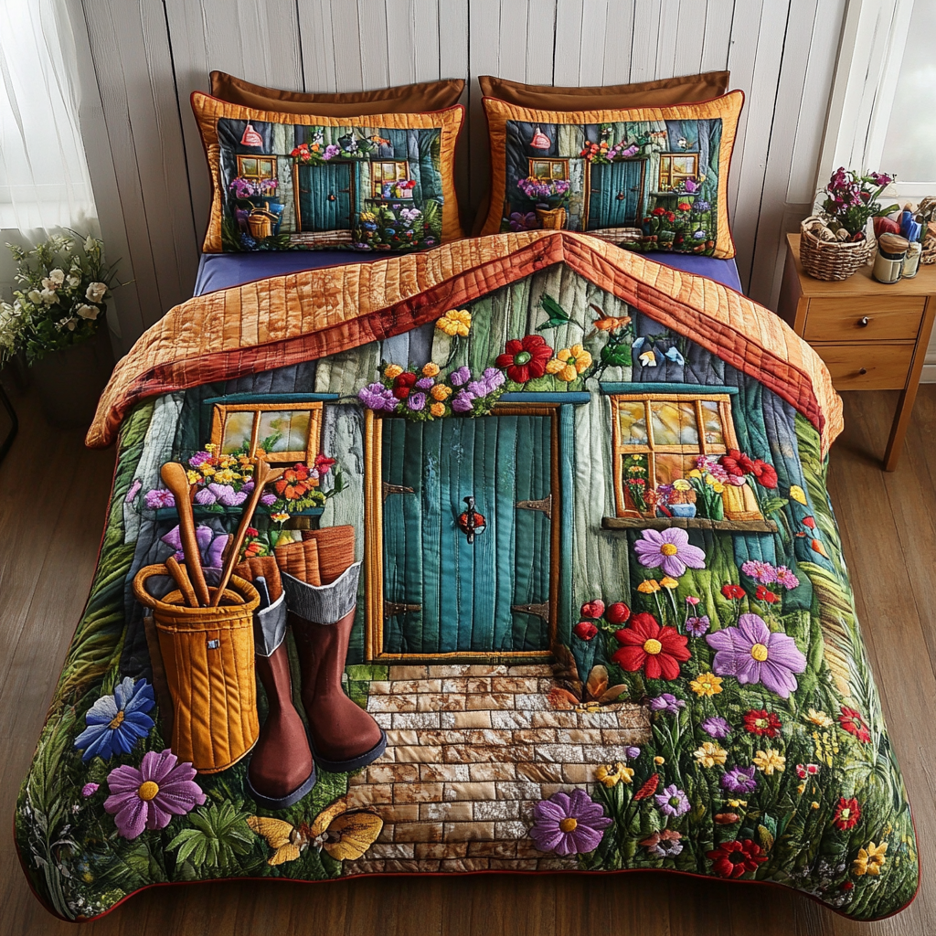 Garden Charm Quilted Bedding Set Best Bedspread Set Gifts For Flower Enthusiasts