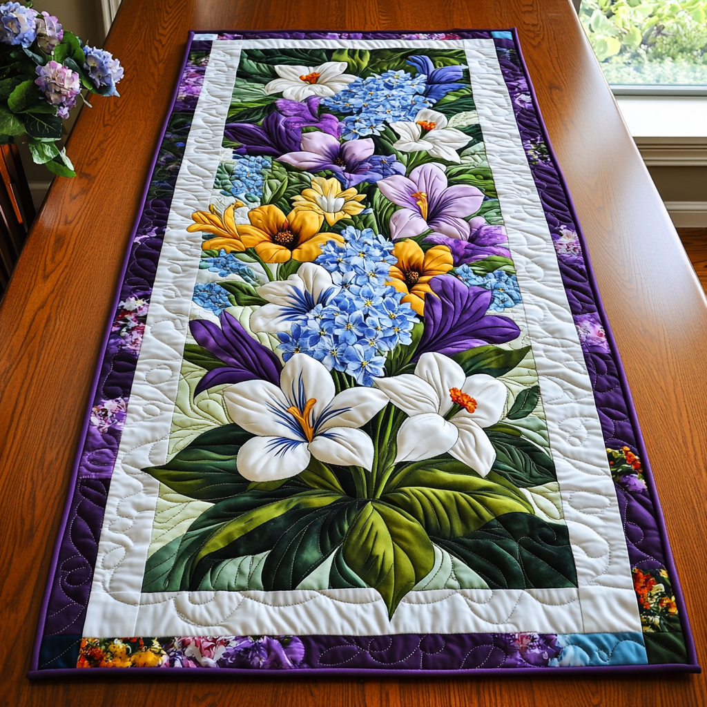 Garden Charm Quilted Table Runner Flower Table Cover Dinner Table Decor Ideas