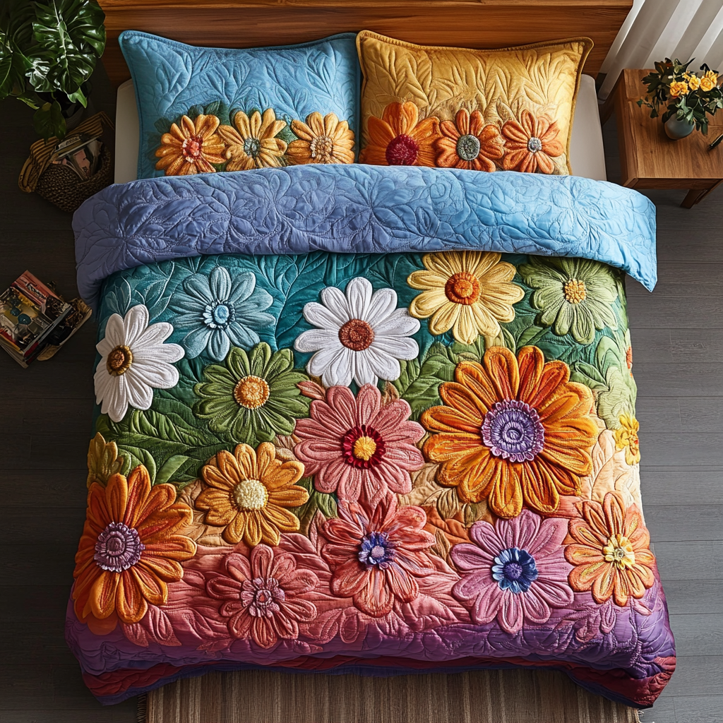 Garden Dreams Quilted Bedding Set Bed Decor Flower Daisy Themed Gifts